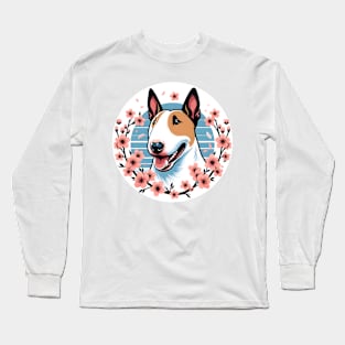 Bull Terrier Enjoys Spring with Cherry Blossoms Ablaze Long Sleeve T-Shirt